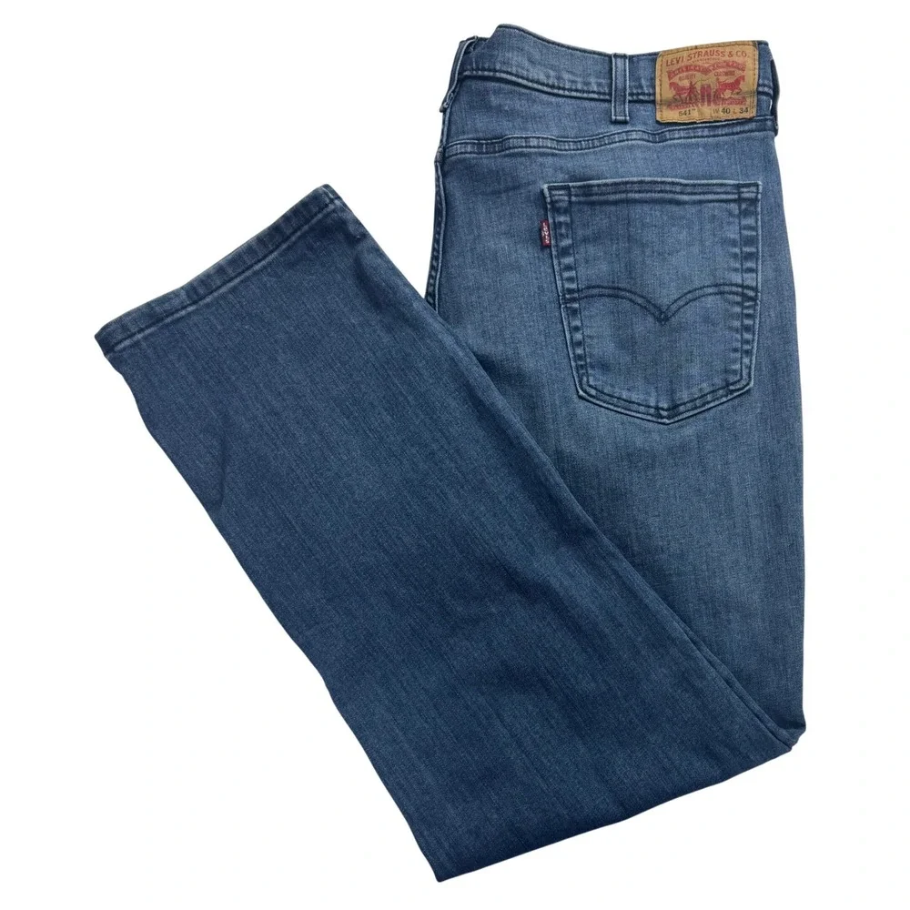 Levis 541 Athletic Taper Mens Blue Denim Jeans 40x34 Medium Wash Stretch